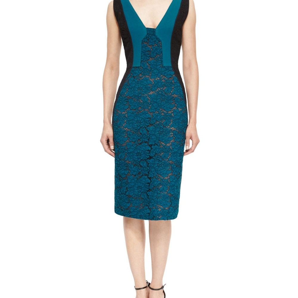 J. Mendel Women's Green Bicolor Lace Paneled dress